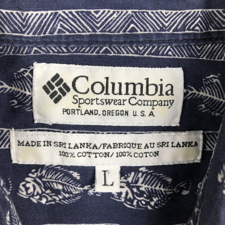 2000'S Columbia all-over fish print short-sleeved button-down shirt, men's size L (approx.) cotton navy blue type Vintage Second Hand