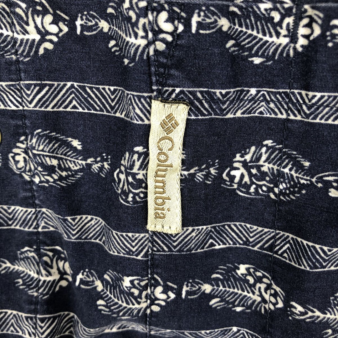 2000'S Columbia all-over fish print short-sleeved button-down shirt, men's size L (approx.) cotton navy blue type Vintage Second Hand