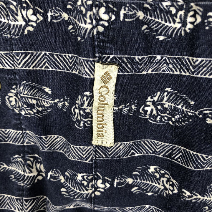 2000'S Columbia all-over fish print short-sleeved button-down shirt, men's size L (approx.) cotton navy blue type Vintage Second Hand