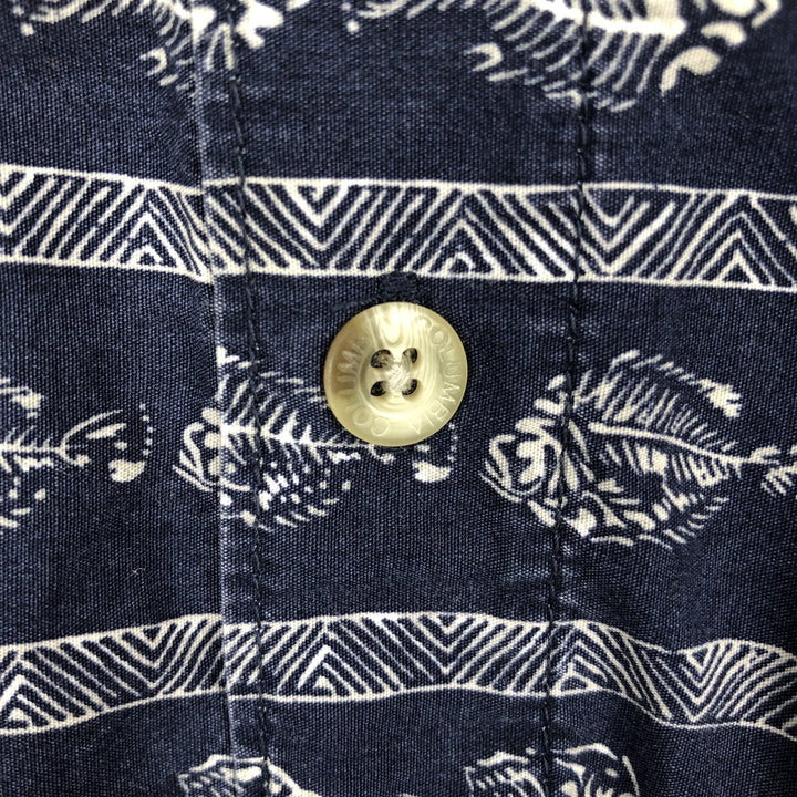 2000'S Columbia all-over fish print short-sleeved button-down shirt, men's size L (approx.) cotton navy blue type Vintage Second Hand