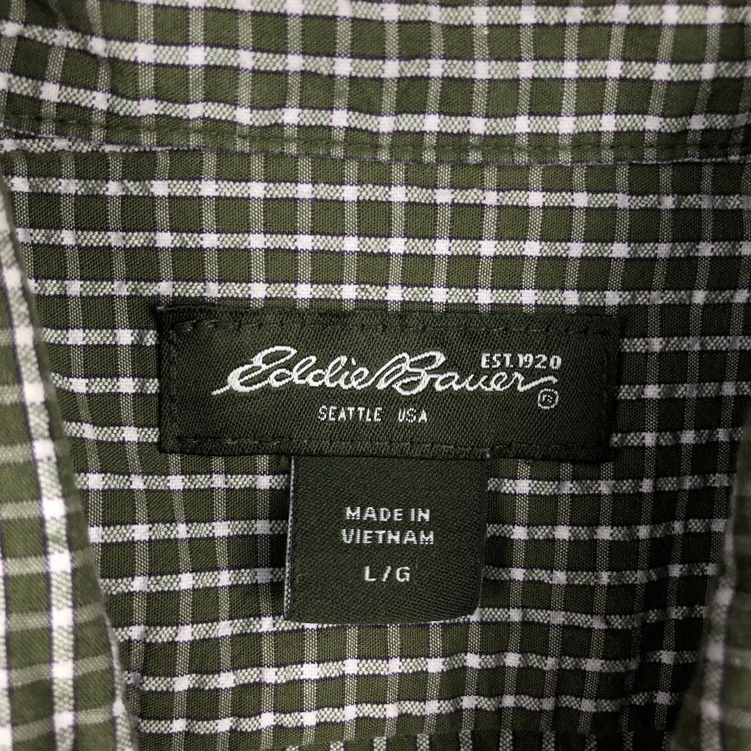 2000'S Eddie Bauer crepe short-sleeved button-down check shirt, men's size L (approx.) cotton green type Vintage Second Hand