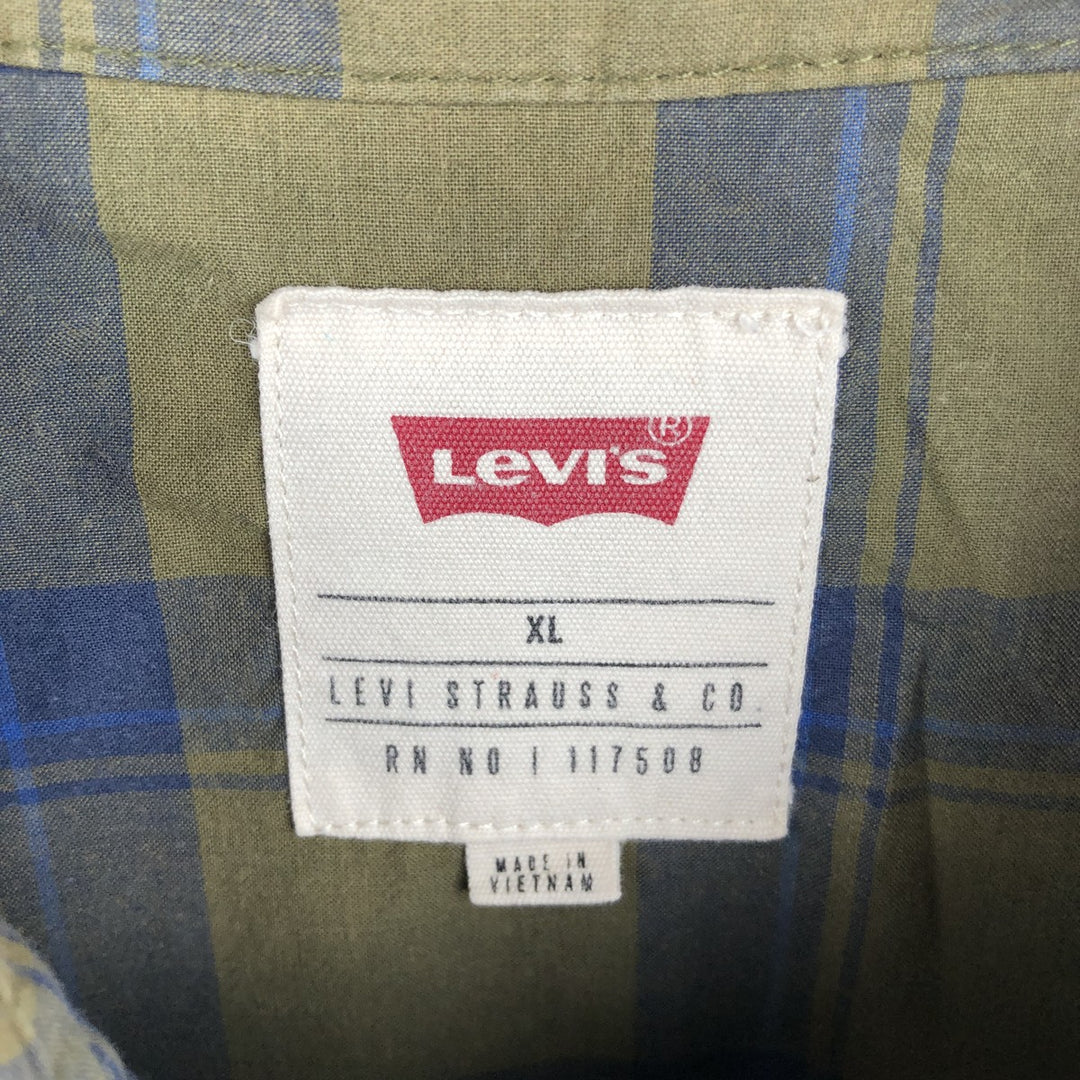 Levi's short-sleeved cotton check shirt, men's size XL (approx.) cotton Khaki type Vintage Second Hand