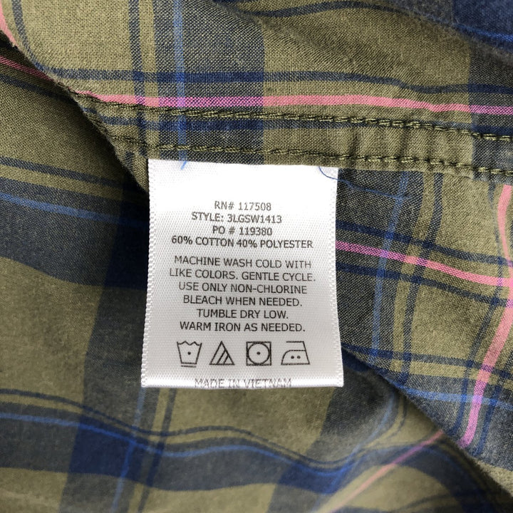 Levi's short-sleeved cotton check shirt, men's size XL (approx.) cotton Khaki type Vintage Second Hand