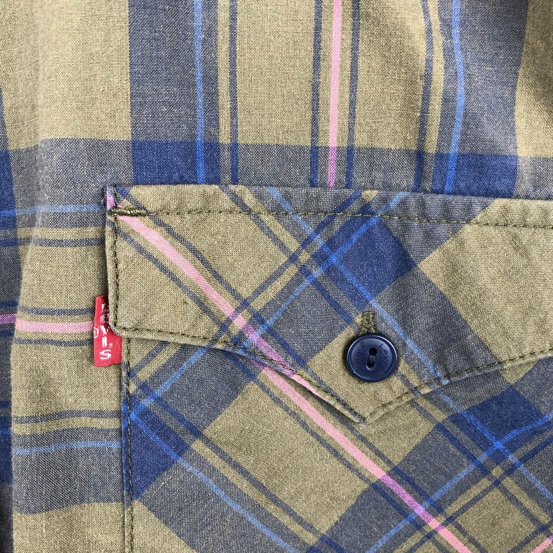Levi's short-sleeved cotton check shirt, men's size XL (approx.) cotton Khaki type Vintage Second Hand