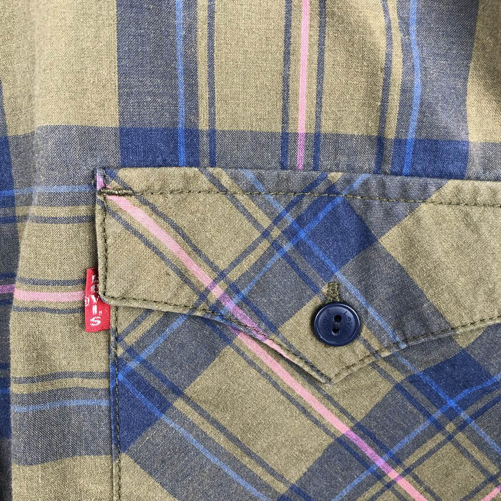 Levi's short-sleeved cotton check shirt, men's size XL (approx.) cotton Khaki type Vintage Second Hand