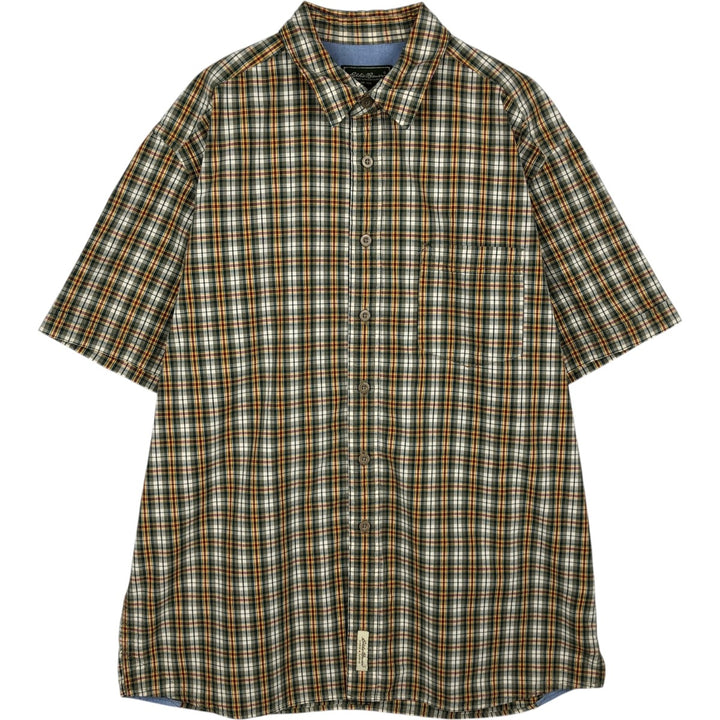 Eddie Bauer short-sleeved cotton check shirt, size L for men cotton green type Vintage Second Hand