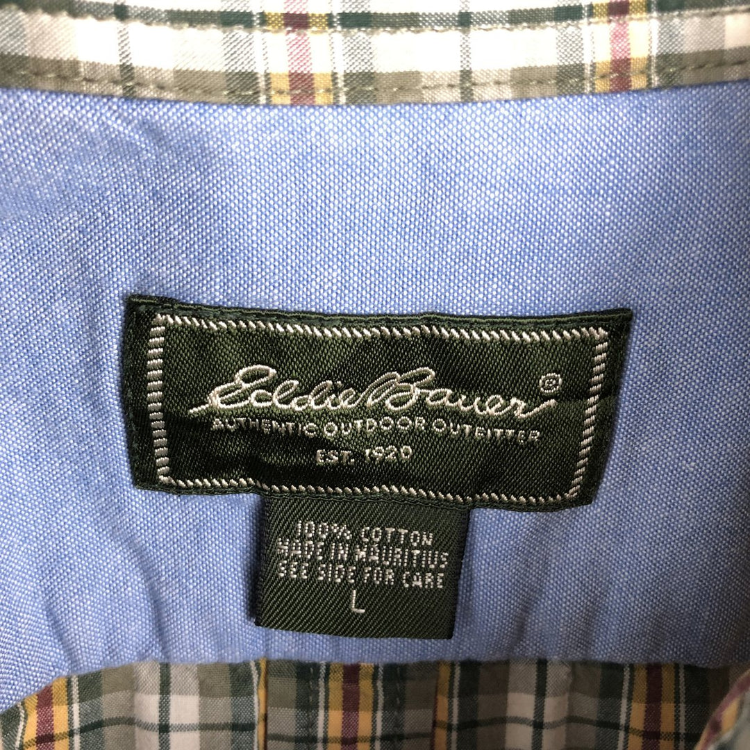 Eddie Bauer short-sleeved cotton check shirt, size L for men cotton green type Vintage Second Hand