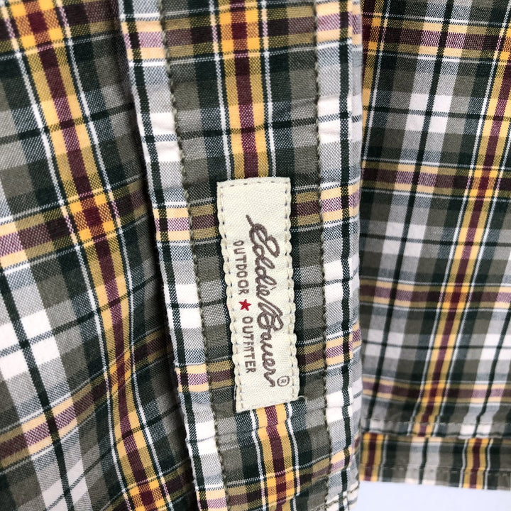Eddie Bauer short-sleeved cotton check shirt, size L for men cotton green type Vintage Second Hand
