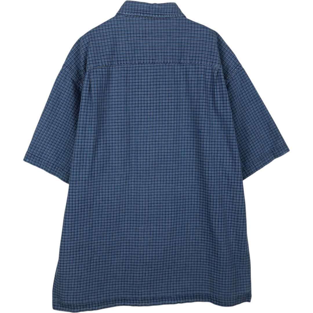 Eddie Bauer Short-Sleeve Cotton Check Shirt, Boxy Fit, Men's Size M (approx.) cotton blue type Vintage Second Hand