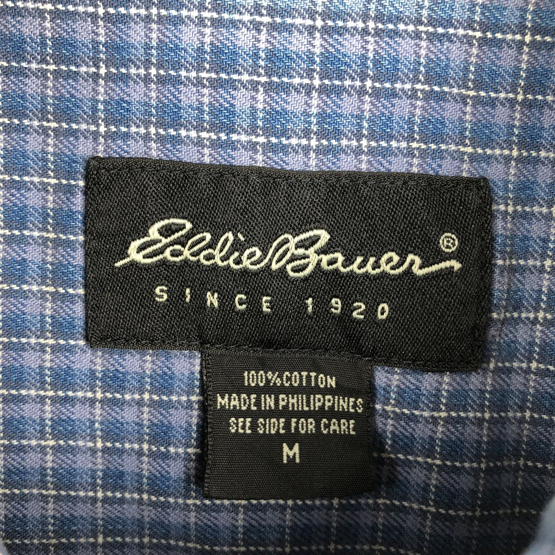 Eddie Bauer Short-Sleeve Cotton Check Shirt, Boxy Fit, Men's Size M (approx.) cotton blue type Vintage Second Hand