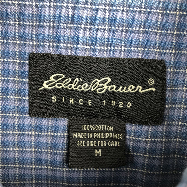 Eddie Bauer Short-Sleeve Cotton Check Shirt, Boxy Fit, Men's Size M (approx.) cotton blue type Vintage Second Hand