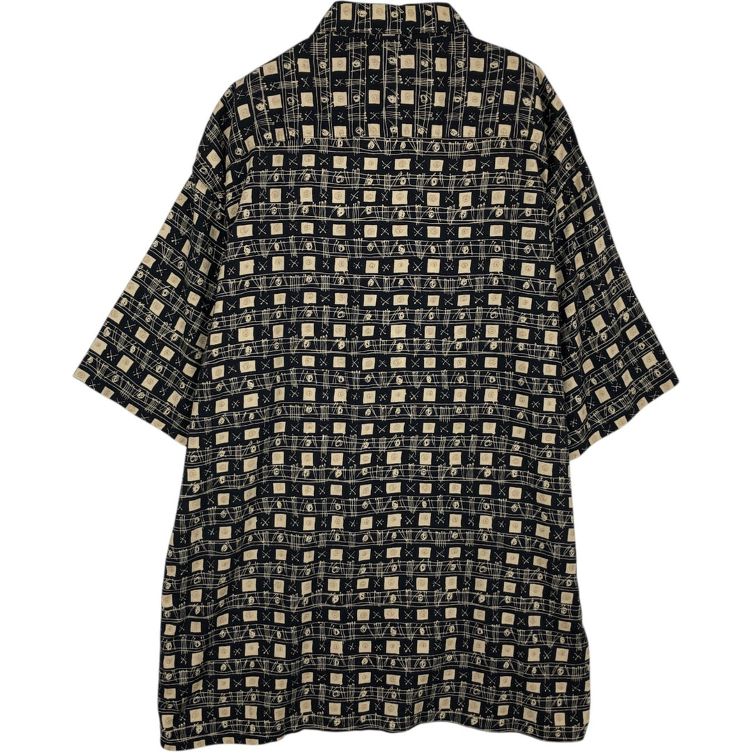 Pierre Cardin all-over print short-sleeved rayon shirt, boxy fit, men's size L. Rayon black type Vintage Second Hand