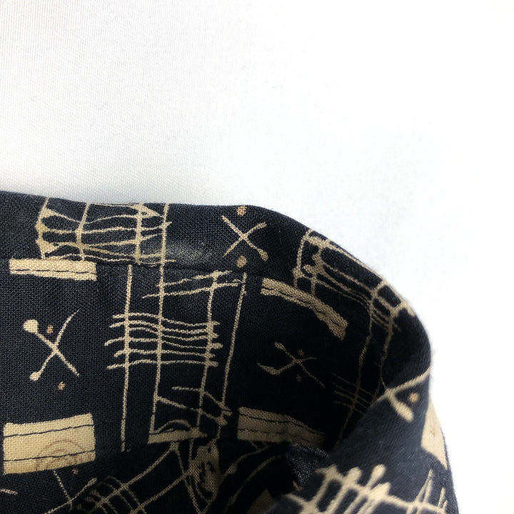 Pierre Cardin all-over print short-sleeved rayon shirt, boxy fit, men's size L. Rayon black type Vintage Second Hand