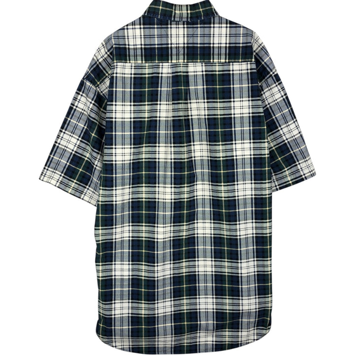 1990'S Tommy Hilfiger Short-Sleeve Button-Down Check Shirt, Men's Size L (approx.) cotton navy blue type Vintage Second Hand