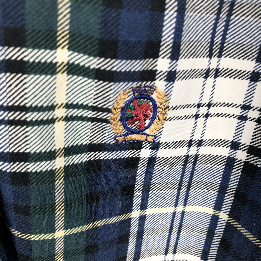 1990'S Tommy Hilfiger Short-Sleeve Button-Down Check Shirt, Men's Size L (approx.) cotton navy blue type Vintage Second Hand