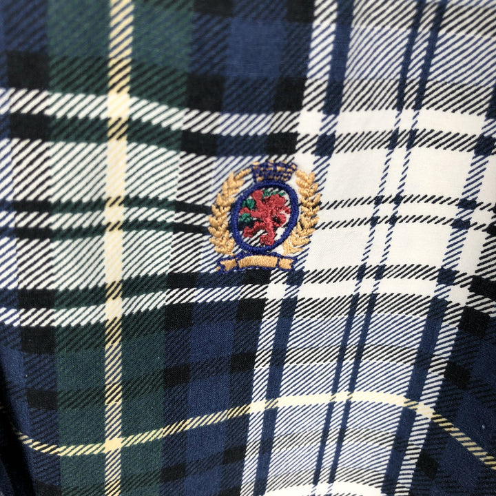 1990'S Tommy Hilfiger Short-Sleeve Button-Down Check Shirt, Men's Size L (approx.) cotton navy blue type Vintage Second Hand