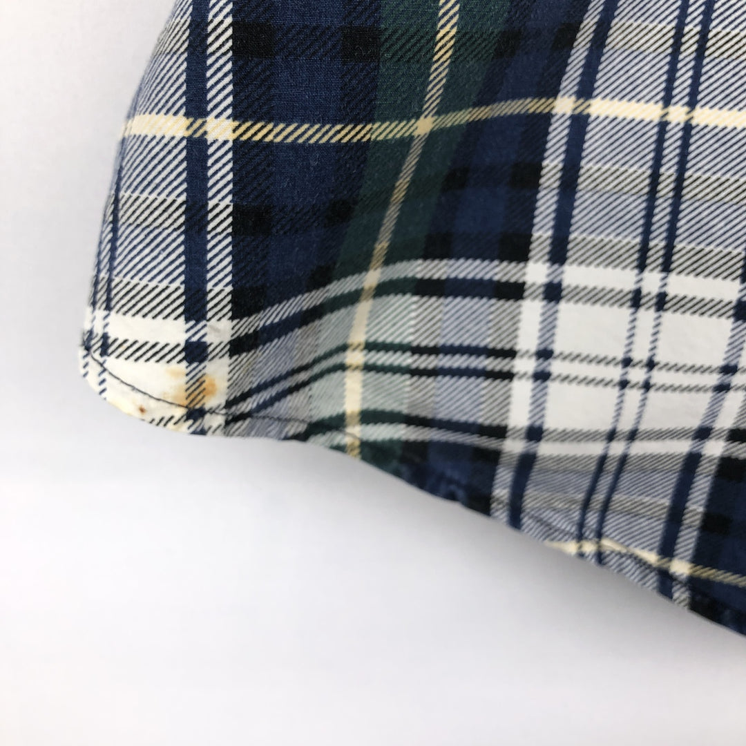 1990'S Tommy Hilfiger Short-Sleeve Button-Down Check Shirt, Men's Size L (approx.) cotton navy blue type Vintage Second Hand