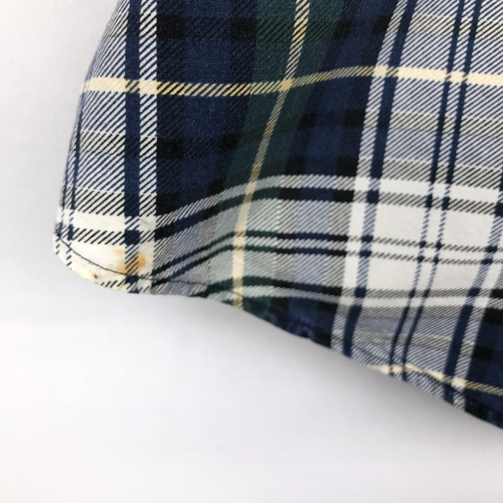 1990'S Tommy Hilfiger Short-Sleeve Button-Down Check Shirt, Men's Size L (approx.) cotton navy blue type Vintage Second Hand