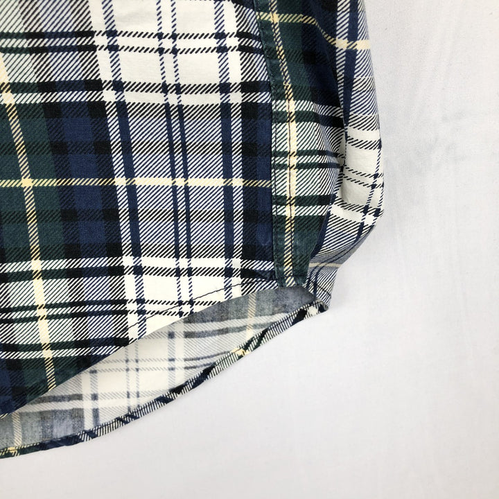 1990'S Tommy Hilfiger Short-Sleeve Button-Down Check Shirt, Men's Size L (approx.) cotton navy blue type Vintage Second Hand