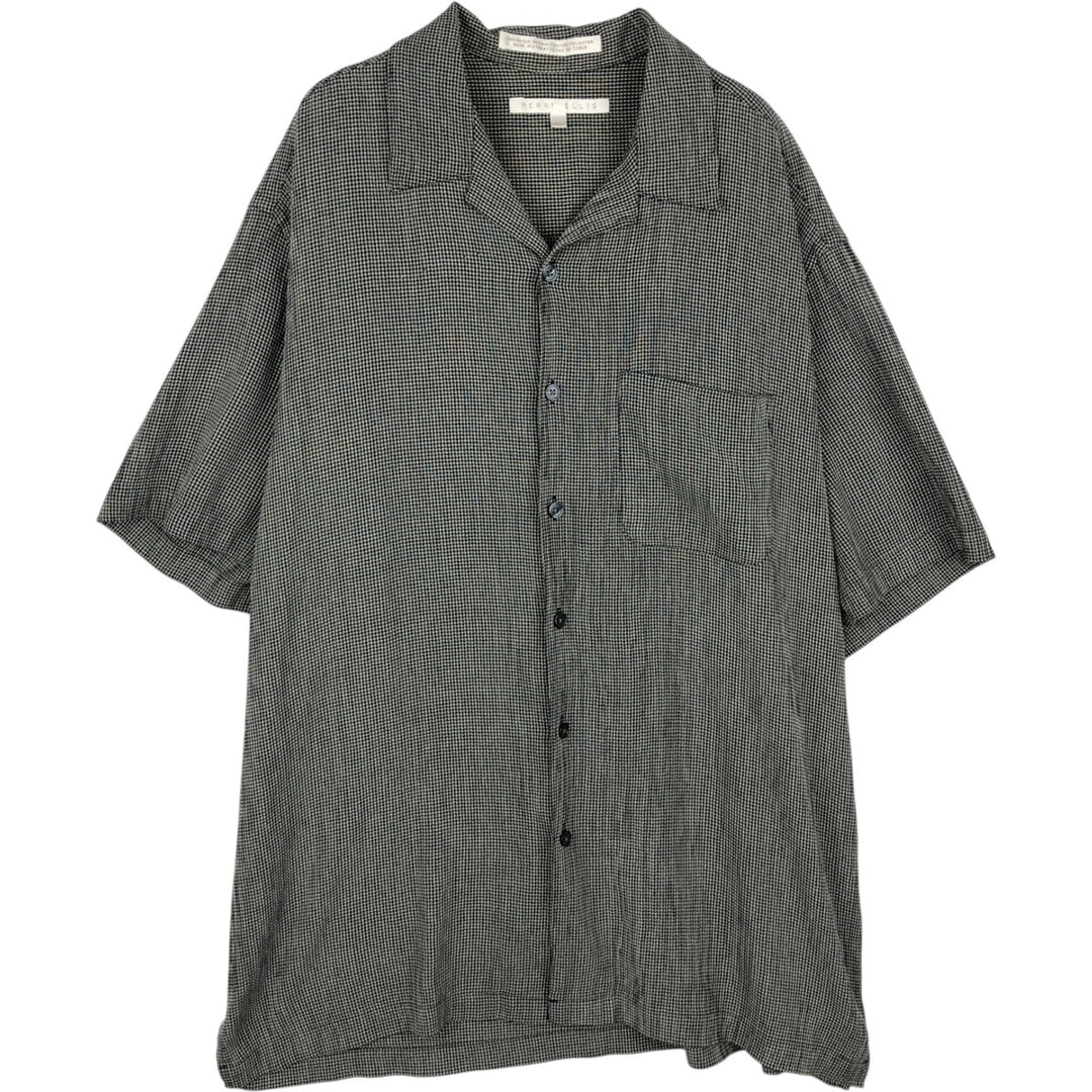 Perry Ellis Check Pattern Short-Sleeve Open-Collar Rayon Shirt, Men's Size L (approx.) Rayon black type Vintage Second Hand