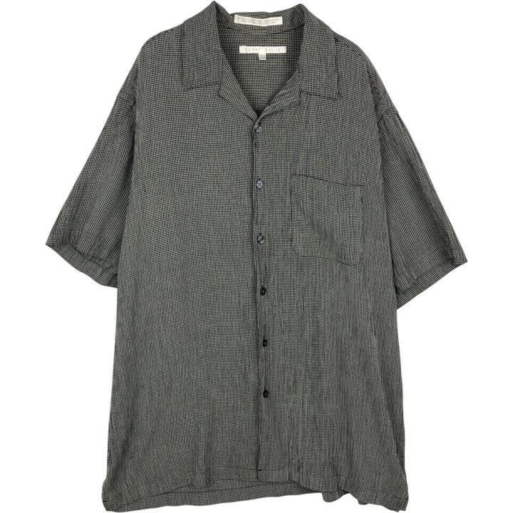 Perry Ellis Check Pattern Short-Sleeve Open-Collar Rayon Shirt, Men's Size L (approx.) Rayon black type Vintage Second Hand
