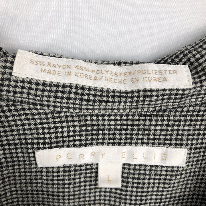 Perry Ellis Check Pattern Short-Sleeve Open-Collar Rayon Shirt, Men's Size L (approx.) Rayon black type Vintage Second Hand