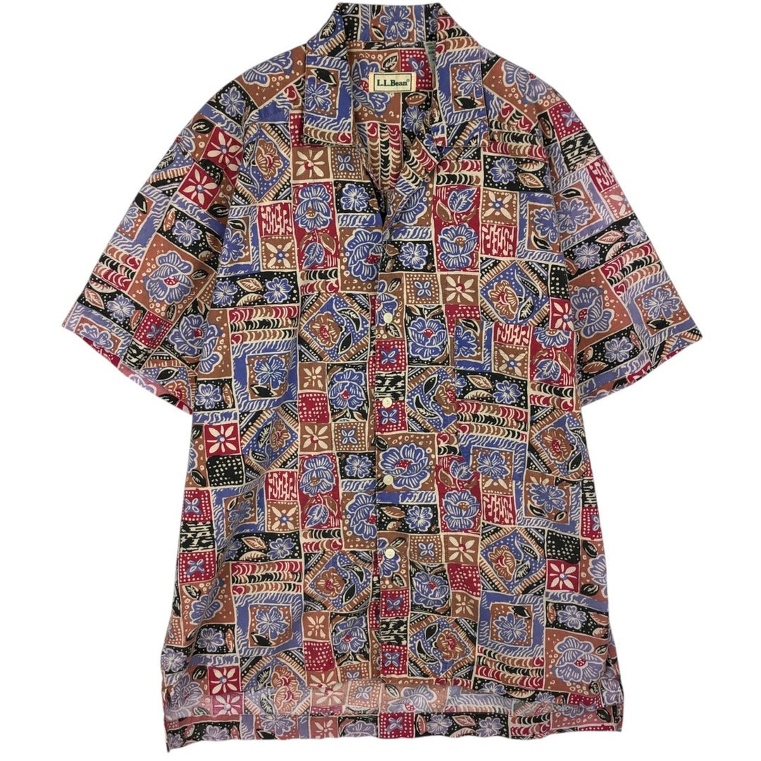 90s-era LLBean all-over floral print short-sleeved open-collar cotton shirt, men's size M (approx.) cotton red type Vintage Second Hand