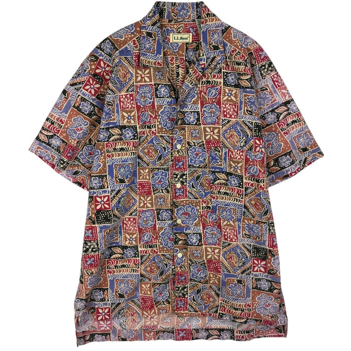 90s-era LLBean all-over floral print short-sleeved open-collar cotton shirt, men's size M (approx.) cotton red type Vintage Second Hand