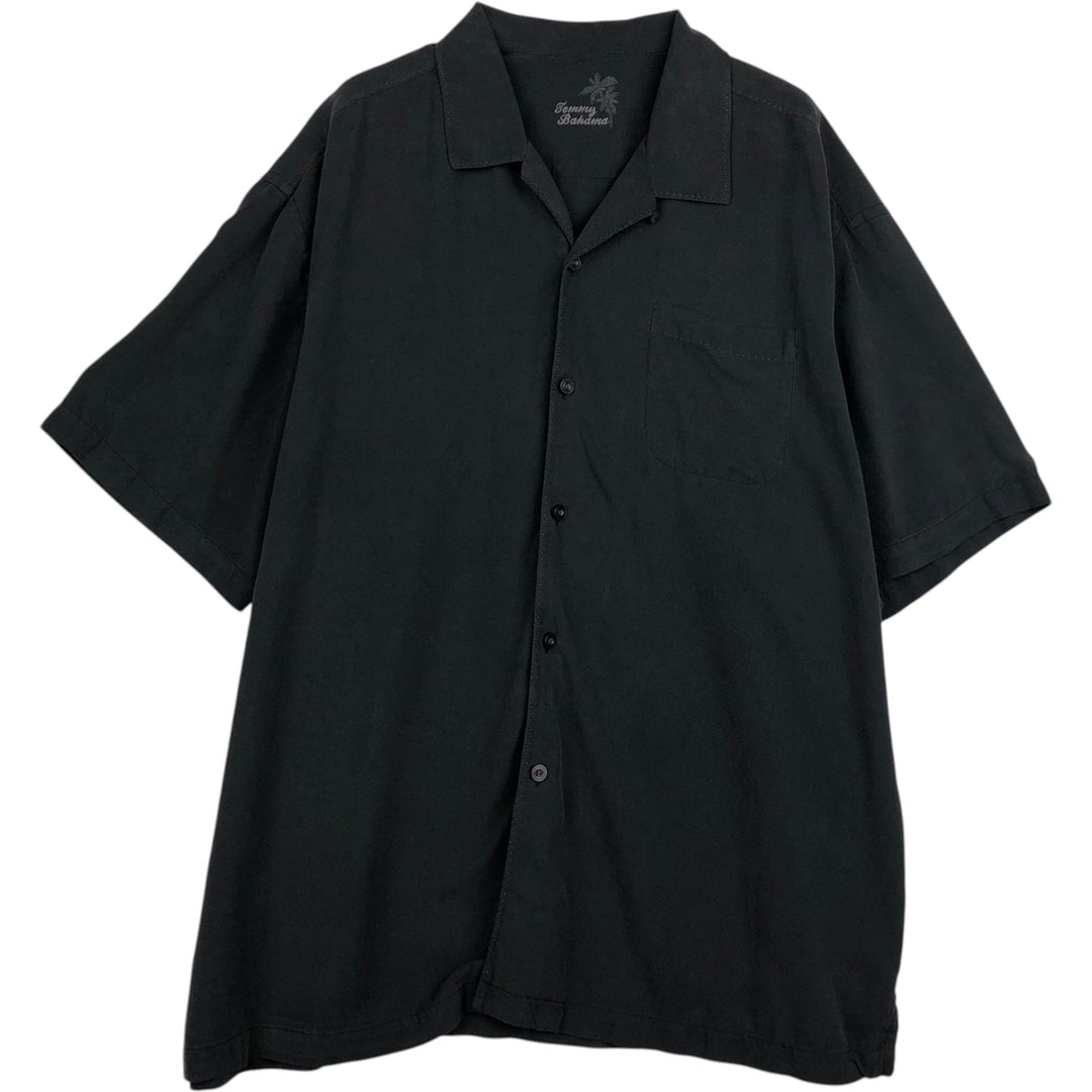 Tommy Bahama short sleeve open collar silk shirt, box shirt, men's XL size silk black type Vintage Second Hand
