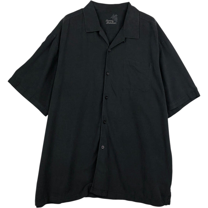 Tommy Bahama short sleeve open collar silk shirt, box shirt, men's XL size silk black type Vintage Second Hand