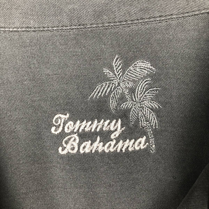Tommy Bahama short sleeve open collar silk shirt, box shirt, men's XL size silk black type Vintage Second Hand