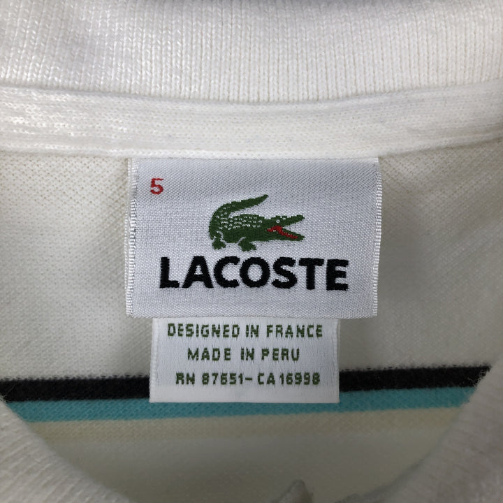 Lacoste French-designed short-sleeved striped polo shirt, size 5, men's size L cotton white type Vintage Second Hand