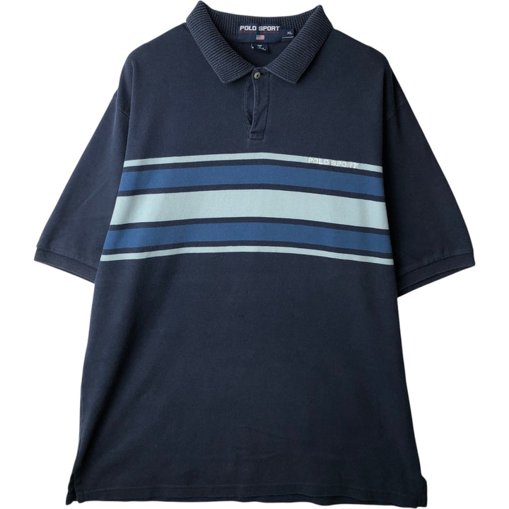 Ralph Lauren POLO SPORT short sleeve polo shirt, men's XL size cotton navy blue type Vintage Second Hand