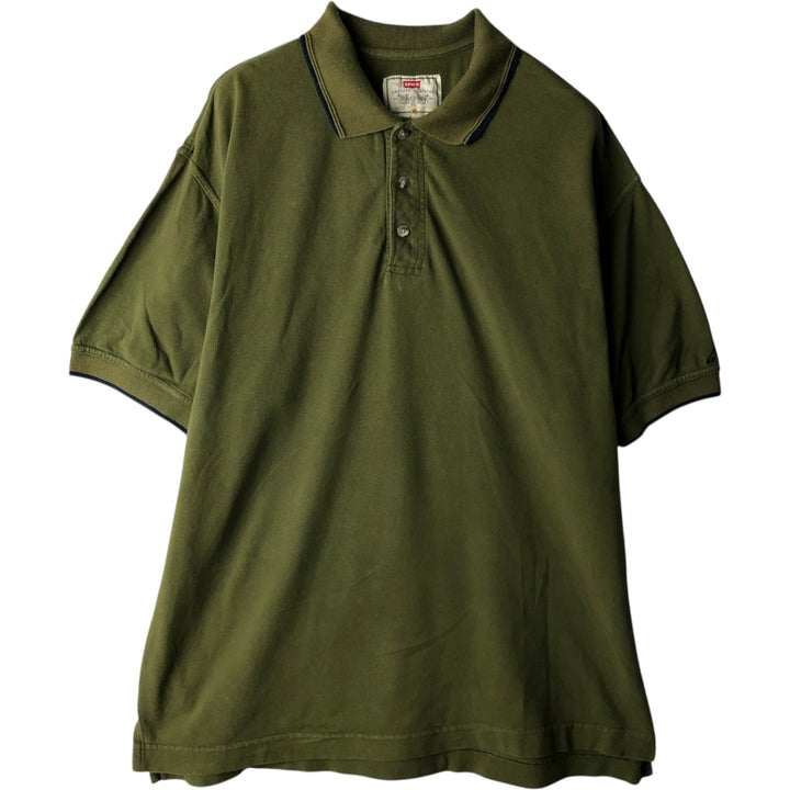 1990'S Levi's Short-Sleeve Polo Shirt, Men's Size XL (Equivalent), Vintage cotton Khaki type sage green Vintage Second Hand