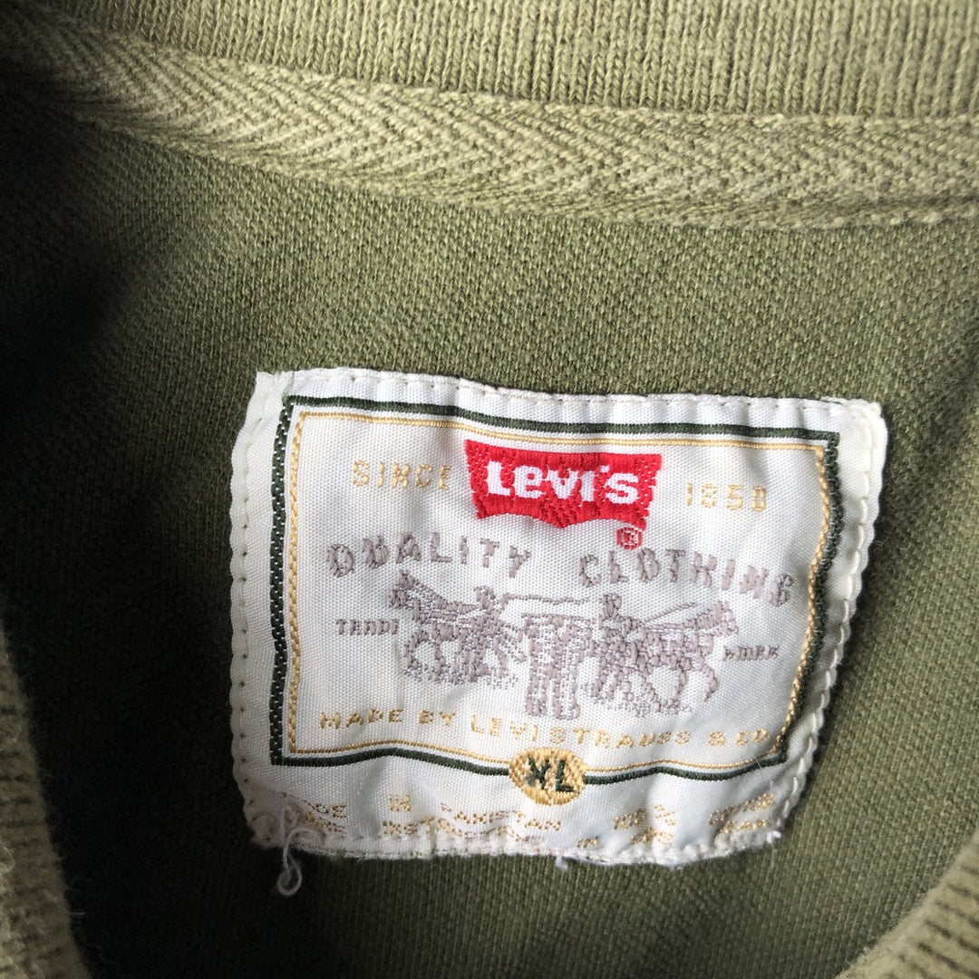 1990'S Levi's Short-Sleeve Polo Shirt, Men's Size XL (Equivalent), Vintage cotton Khaki type sage green Vintage Second Hand