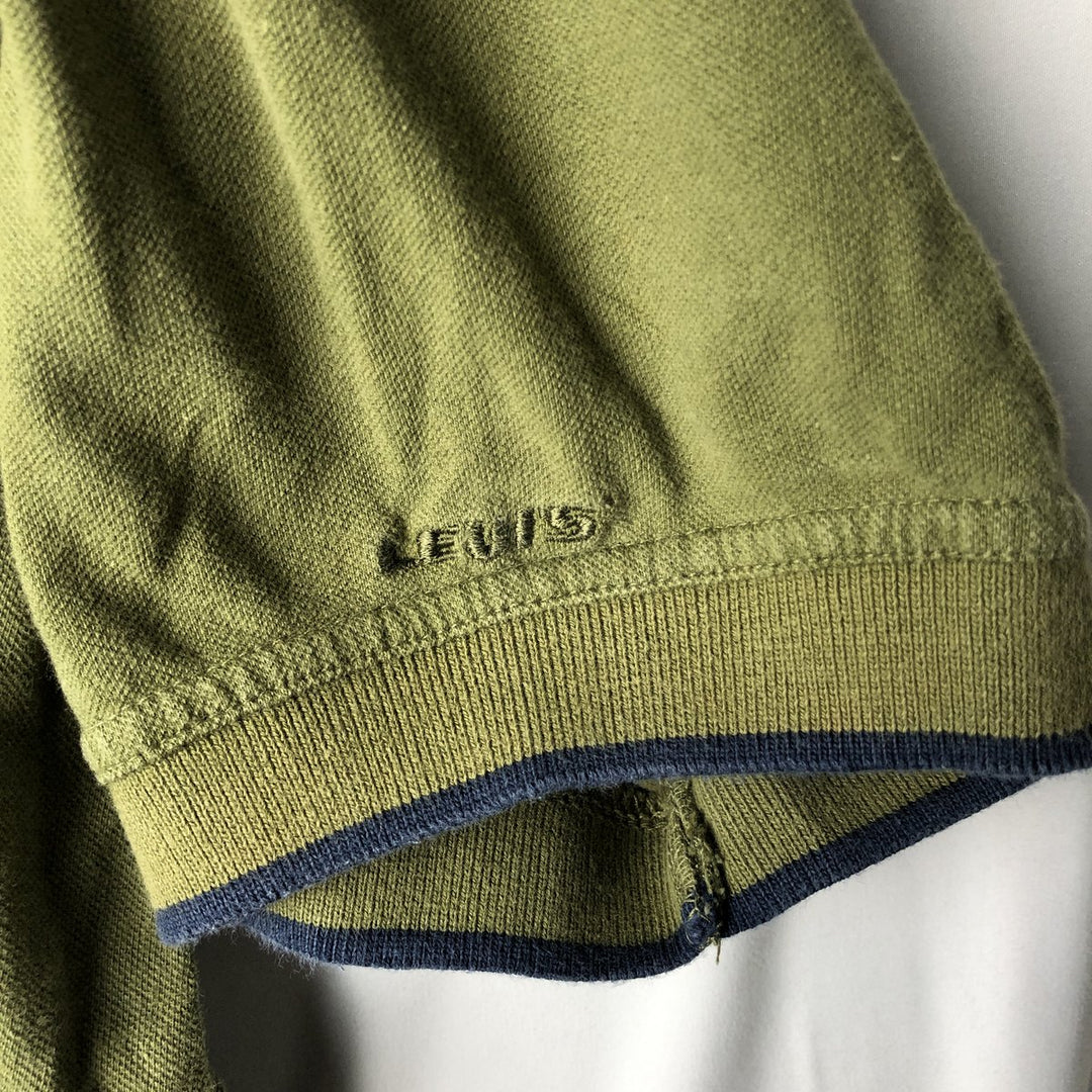 1990'S Levi's Short-Sleeve Polo Shirt, Men's Size XL (Equivalent), Vintage cotton Khaki type sage green Vintage Second Hand