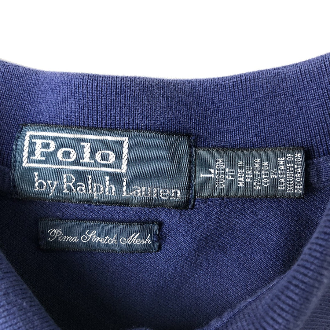 Ralph Lauren POLO by Ralph Lauren CUSTOM FIT short sleeve polo shirt, men's size L Pima Cotton blue type Vintage Second Hand