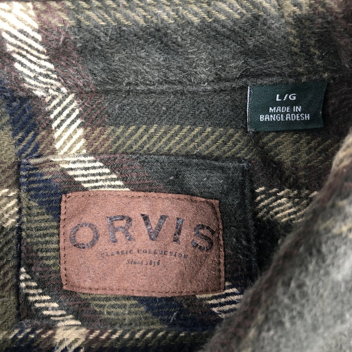 ORVIS Long Sleeve Heavy Flannel Check Shirt, Men's Size L cotton green type Vintage Second Hand