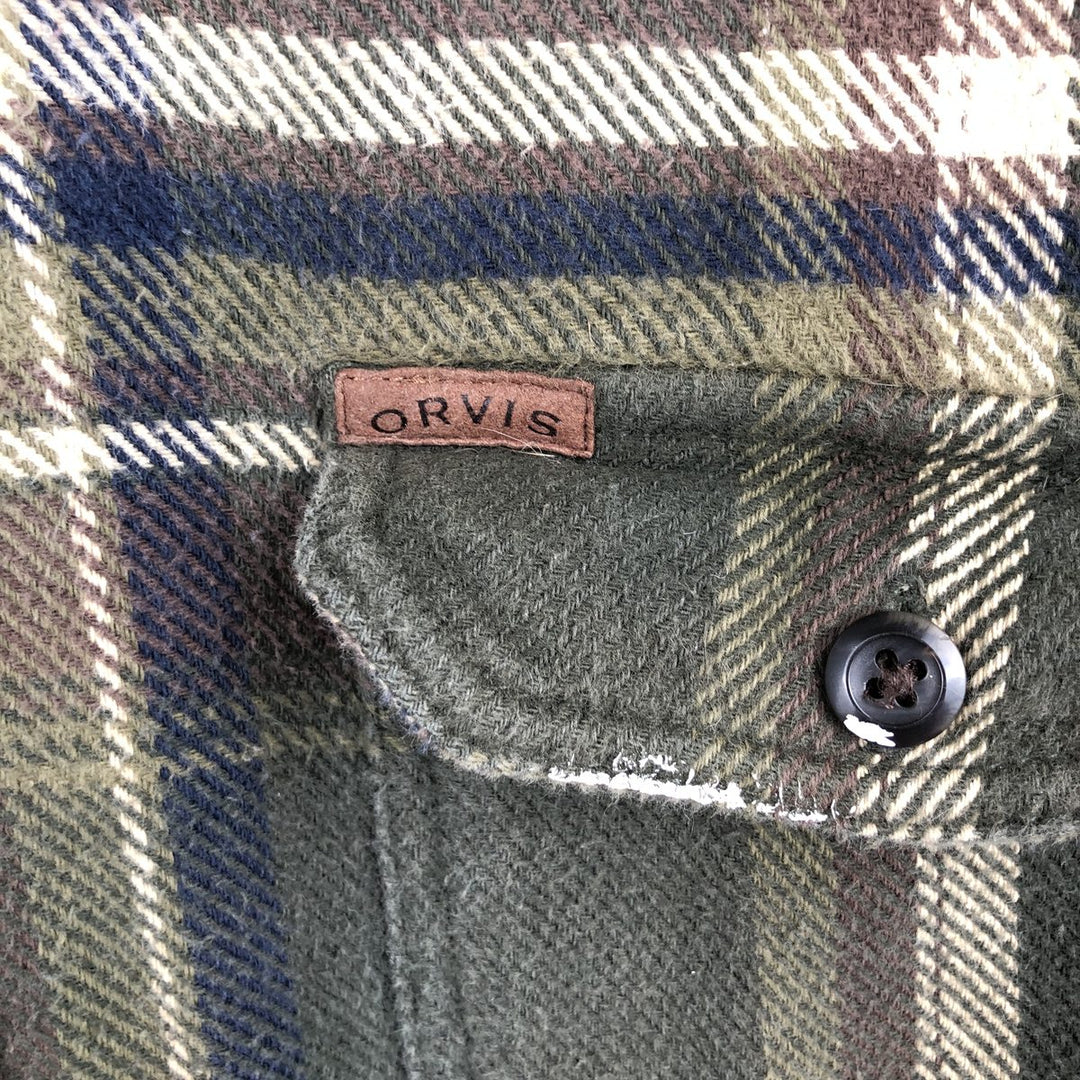 ORVIS Long Sleeve Heavy Flannel Check Shirt, Men's Size L cotton green type Vintage Second Hand