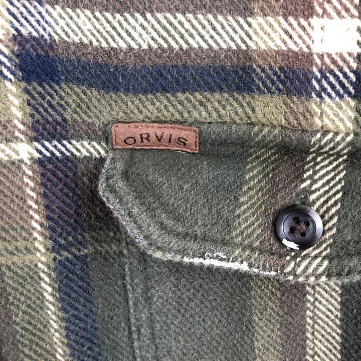 ORVIS Long Sleeve Heavy Flannel Check Shirt, Men's Size L cotton green type Vintage Second Hand