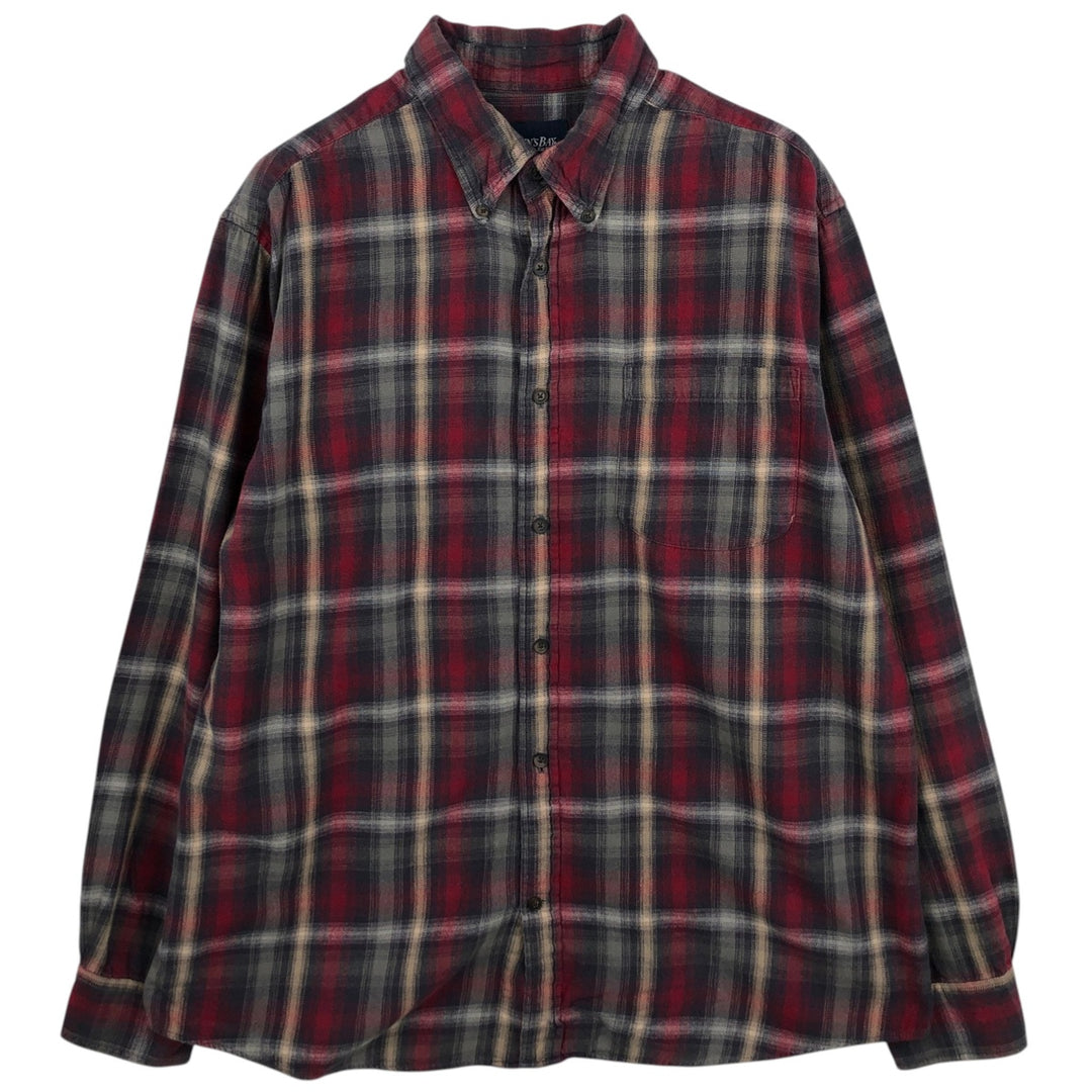 St. John's Bay Long-Sleeve Button-Down Light Flannel Check Shirt, Men's Size L (approx.) cotton red type Vintage Second Hand