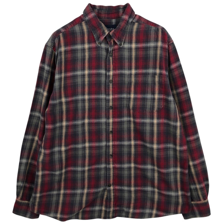 St. John's Bay Long-Sleeve Button-Down Light Flannel Check Shirt, Men's Size L (approx.) cotton red type Vintage Second Hand