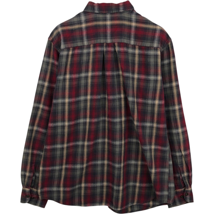 St. John's Bay Long-Sleeve Button-Down Light Flannel Check Shirt, Men's Size L (approx.) cotton red type Vintage Second Hand