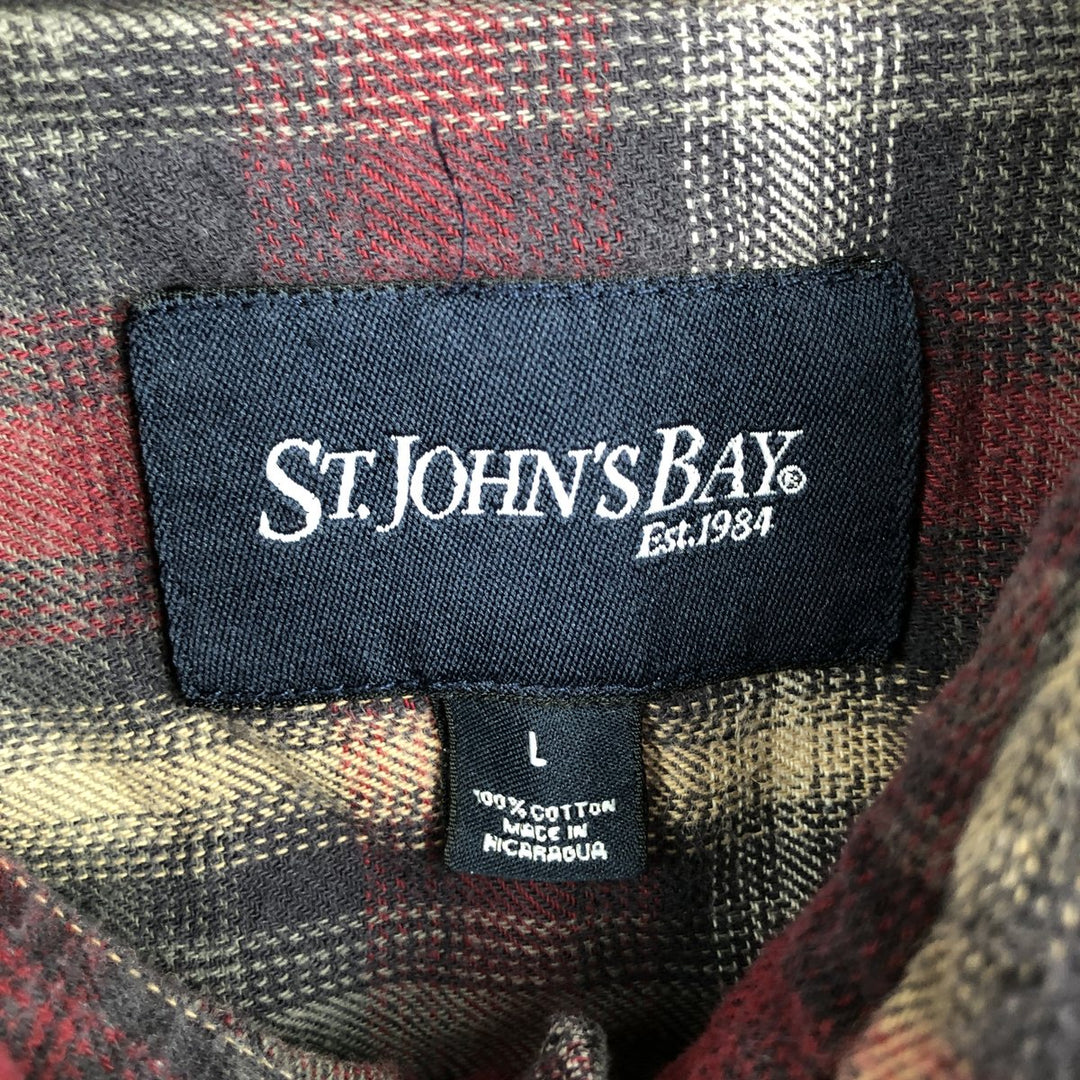 St. John's Bay Long-Sleeve Button-Down Light Flannel Check Shirt, Men's Size L (approx.) cotton red type Vintage Second Hand