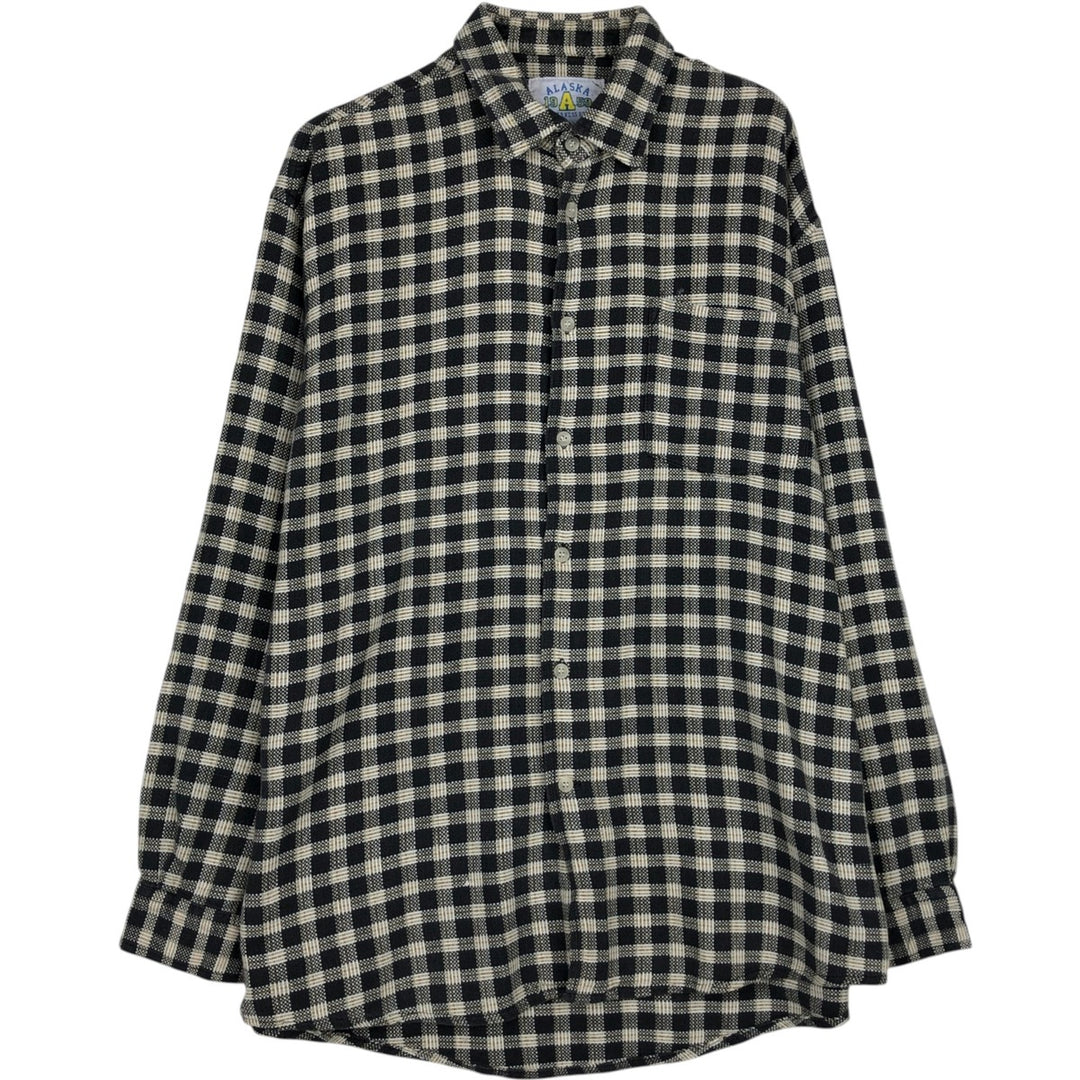 90'S Alaska ALASKA Long-Sleeve Light Flannel Check Shirt, Men's Size L (approx.), Vintage cotton Khaki type Vintage Second Hand