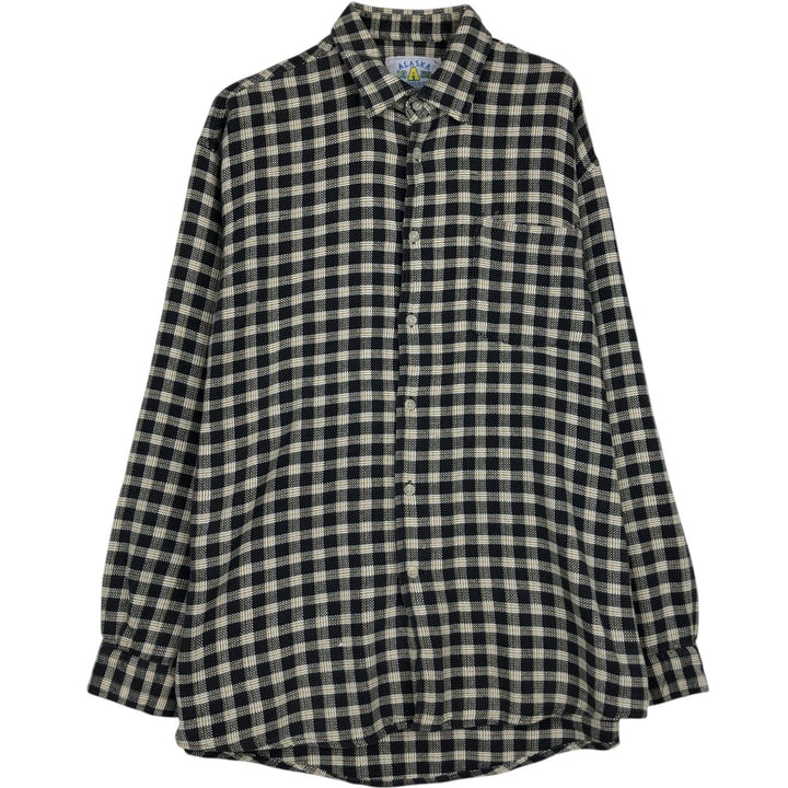 90'S Alaska ALASKA Long-Sleeve Light Flannel Check Shirt, Men's Size L (approx.), Vintage cotton Khaki type Vintage Second Hand
