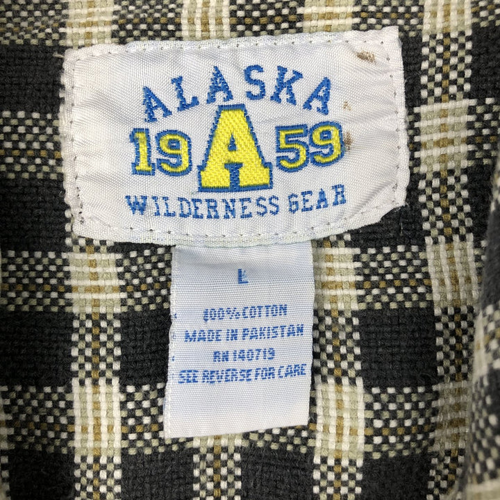 90'S Alaska ALASKA Long-Sleeve Light Flannel Check Shirt, Men's Size L (approx.), Vintage cotton Khaki type Vintage Second Hand