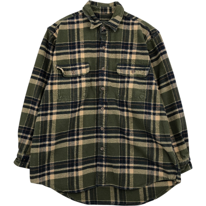 FIELD and STREAM Long Sleeve Flannel Check Shirt, Men's Size L cotton Khaki type Vintage Second Hand