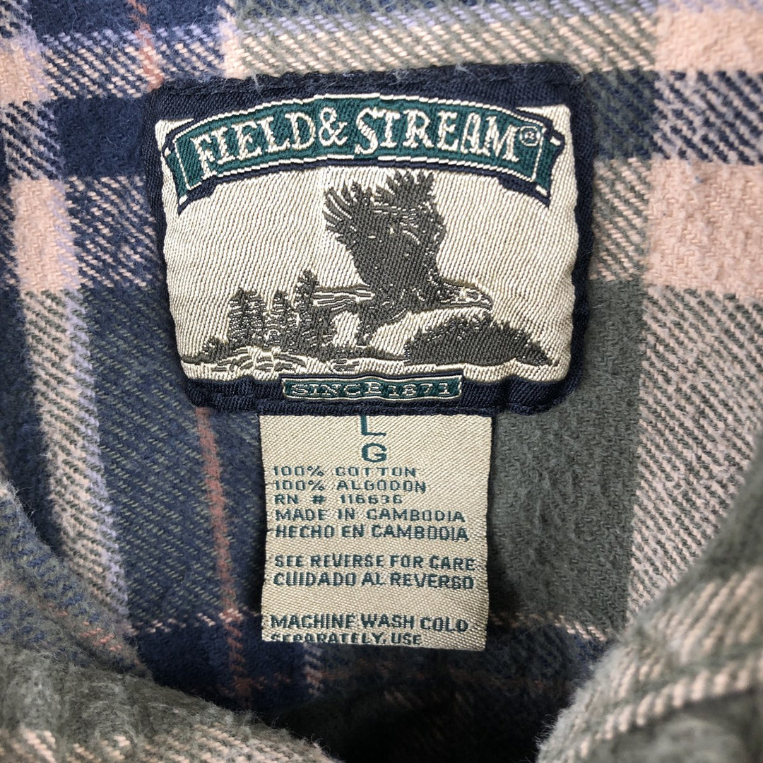 FIELD and STREAM Long Sleeve Flannel Check Shirt, Men's Size L cotton Khaki type Vintage Second Hand