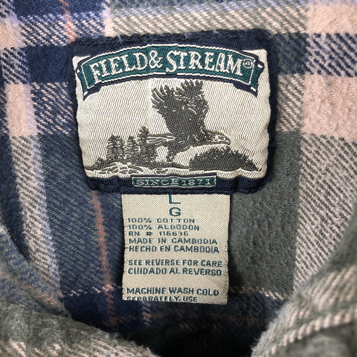FIELD and STREAM Long Sleeve Flannel Check Shirt, Men's Size L cotton Khaki type Vintage Second Hand